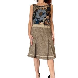 MOSCHINO CHEAP & CHIC VINTAGE DRESS  BROWN TWEED FLORAL PLEATED A LINE WOOL  8